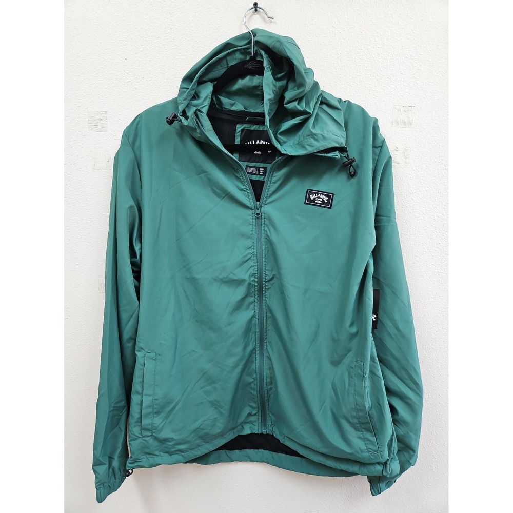 Billabong Men's  Large Green Hooded Zip Windbreaker Jacket  Lightweight NWT